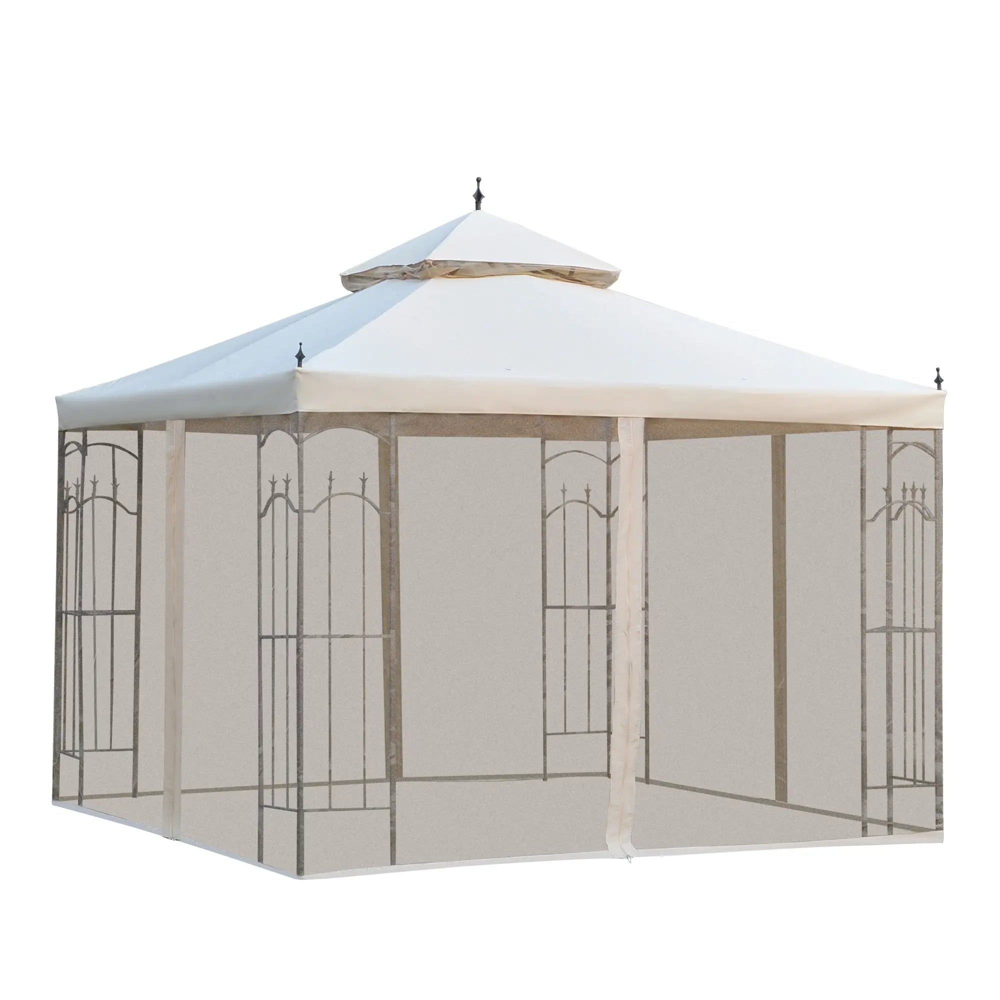 10' x 10' Steel Outdoor Gazebo, Removable Mesh Curtains, Beige Gazebos at Gallery Canada