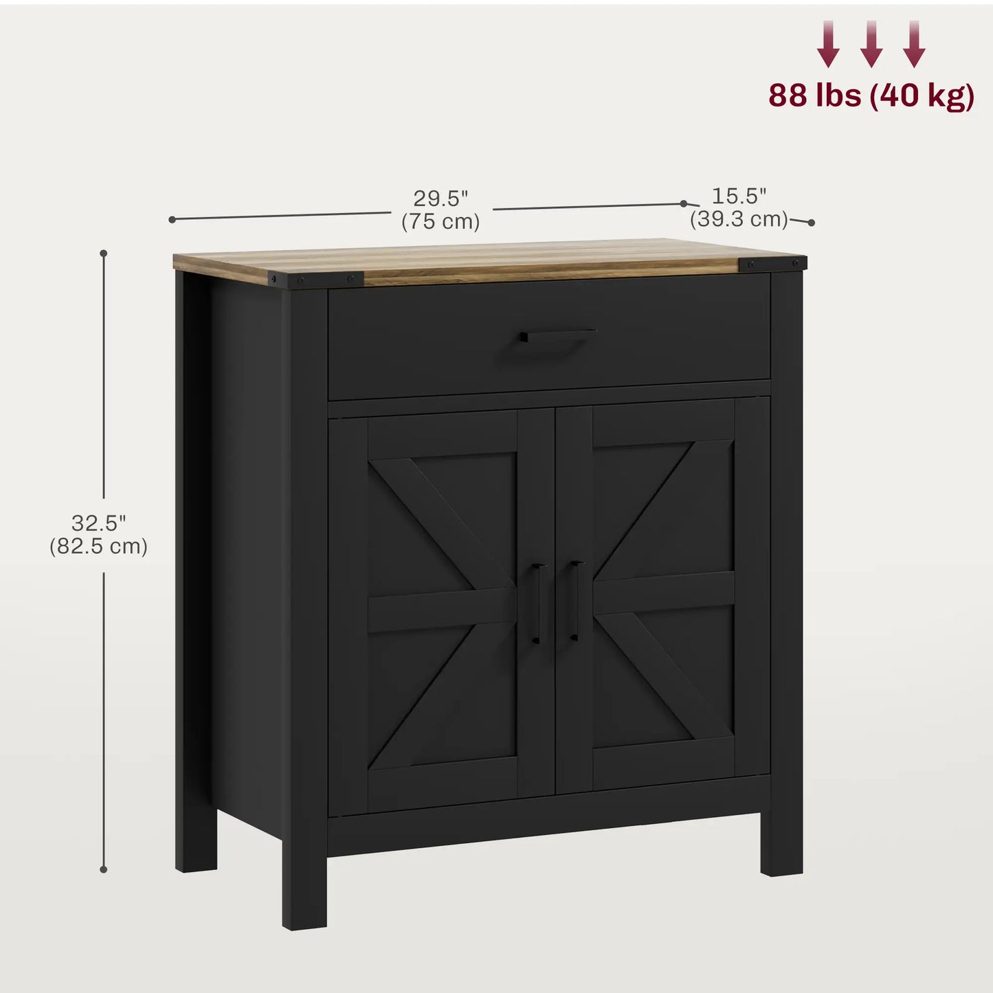 Farmhouse Buffet Cabinet, 1 Drawer, Storage Cabinet, Adjustable Shelf, Black Bar Cabinets at Gallery Canada