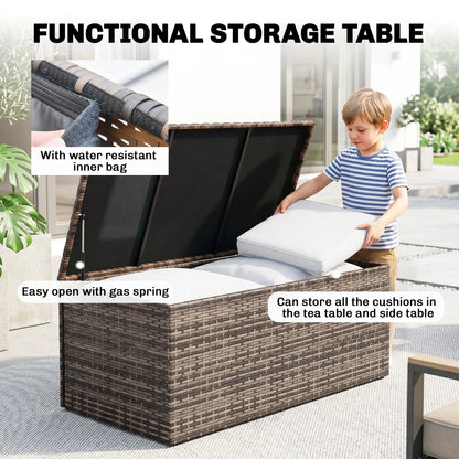 6-Piece Wicker Patio Furniture Set, 7-Seater with Cushions, Cream White Patio Furniture Sets at Gallery Canada