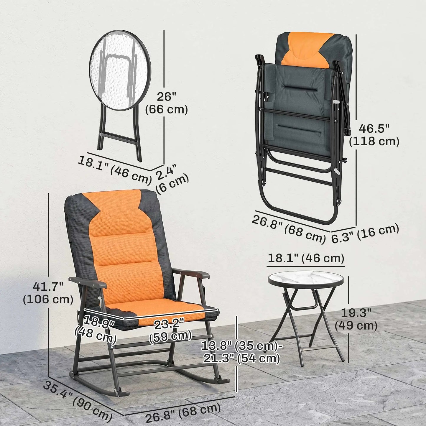 3-Piece Outdoor Foldable Rocking Chair Set, Orange Bistro Sets at Gallery Canada