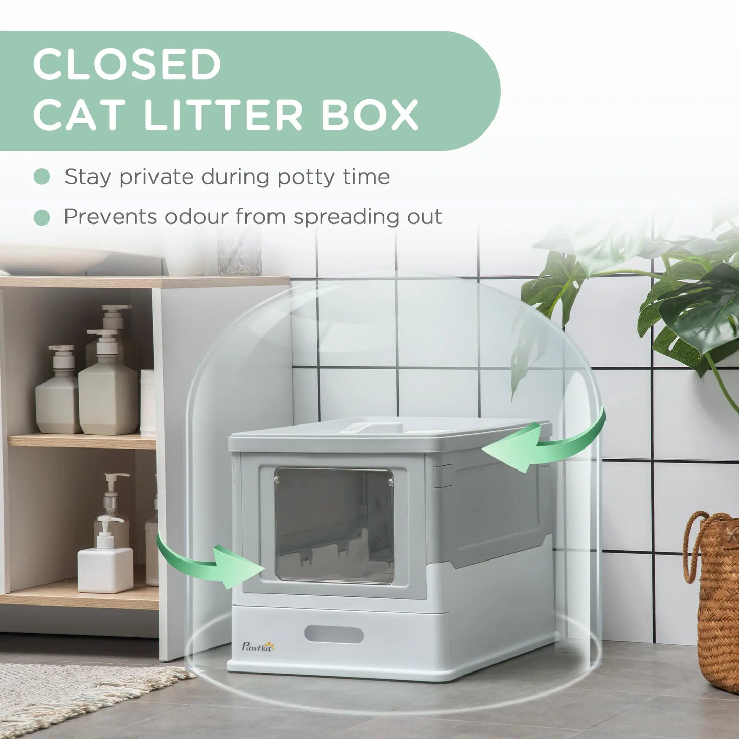 Top Entry Enclosed Kitty Litter Box with Scoop, Tray, Large, Grey Cat Litter Box Enclosures at Gallery Canada