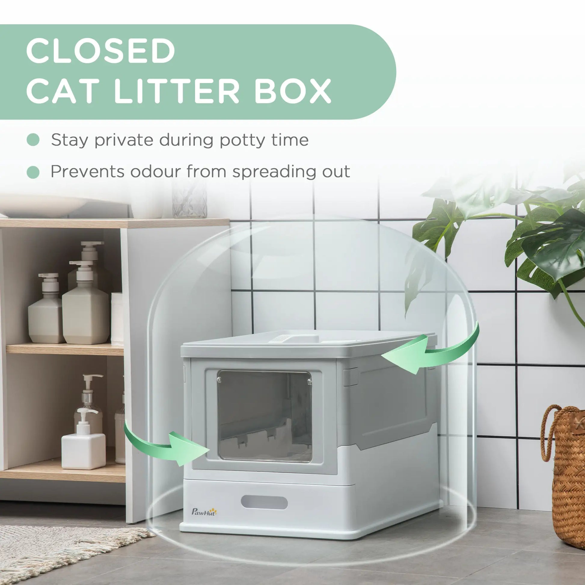 Top Entry Enclosed Kitty Litter Box with Scoop, Tray, Large, Grey Cat Litter Box Enclosures at Gallery Canada