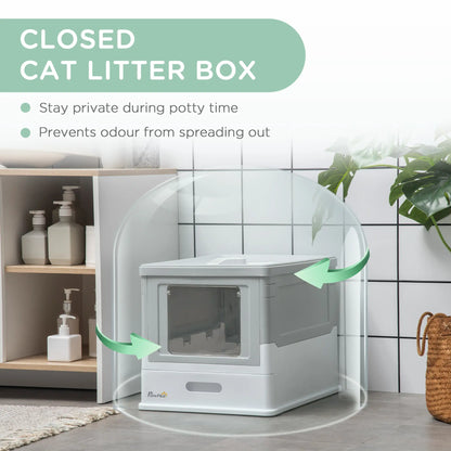 Top Entry Enclosed Kitty Litter Box with Scoop, Tray, Large, Grey Cat Litter Box Enclosures at Gallery Canada