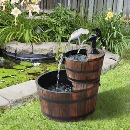 2-Tier Wooden Barrel Water Fountain, Electric Pump, Outdoor Indoor Decor Water Fountains at Gallery Canada
