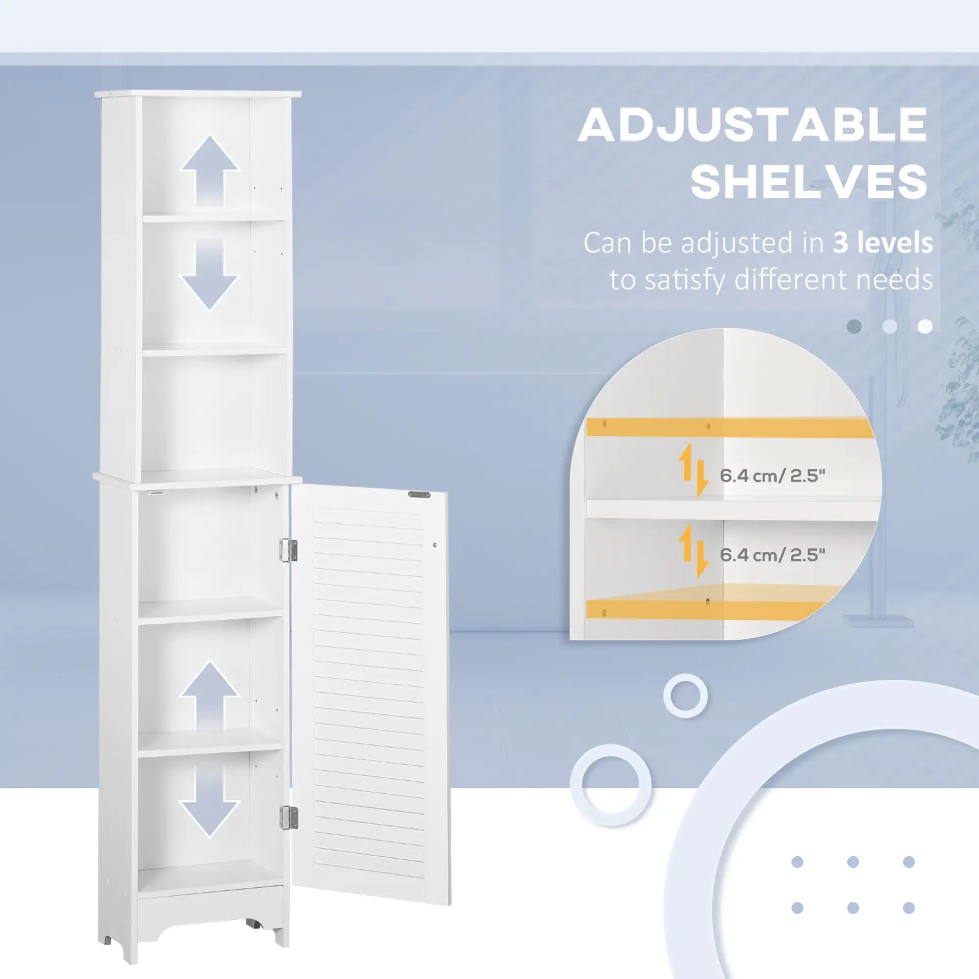 Tall Bathroom Storage Cabinet, 3-Tier Adjustable Shelf, White Bathroom Cabinets at Gallery Canada