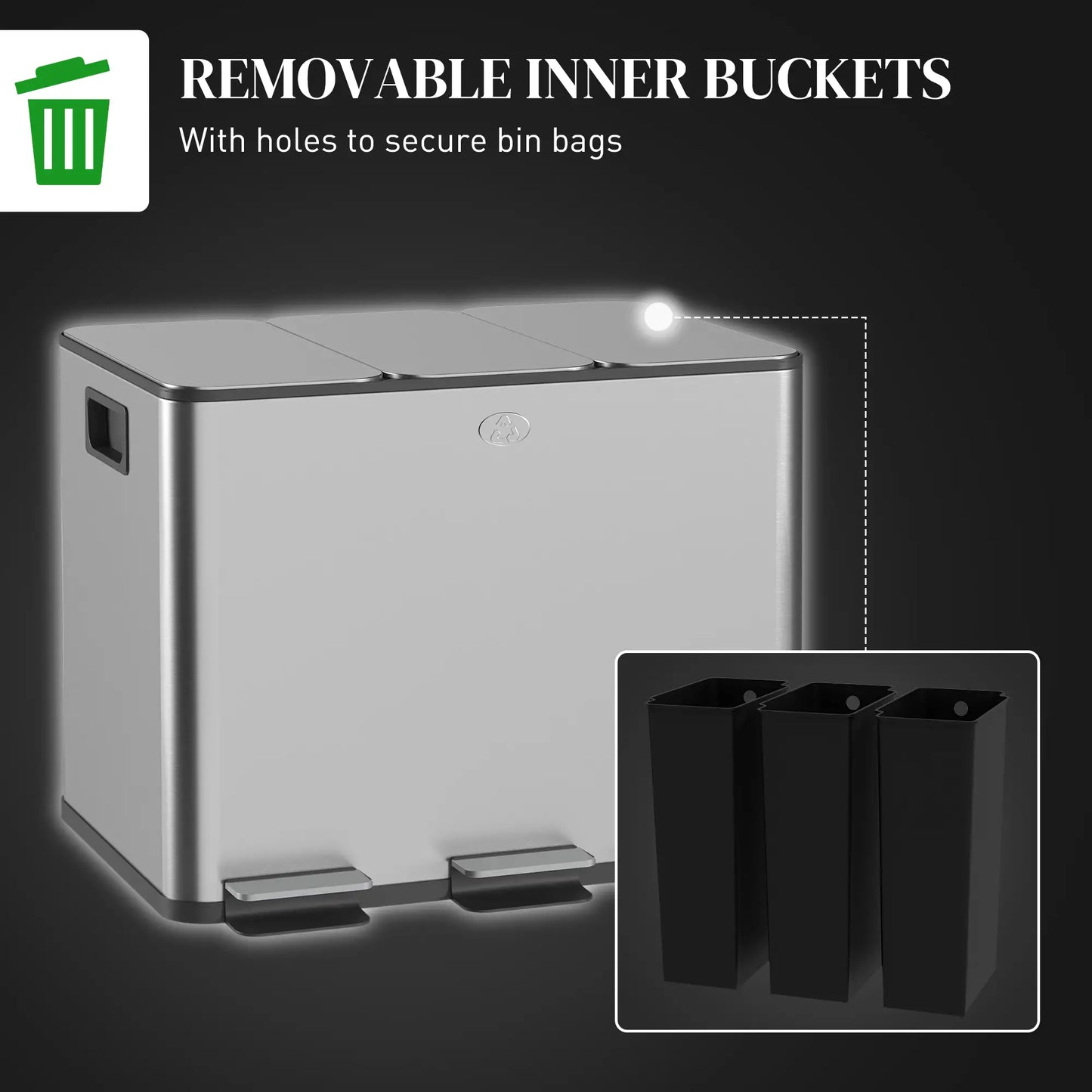 Triple Garbage Bin, Soft Close Trash Can, 3 x 20 Liter, Silver Household Supplies at Gallery Canada