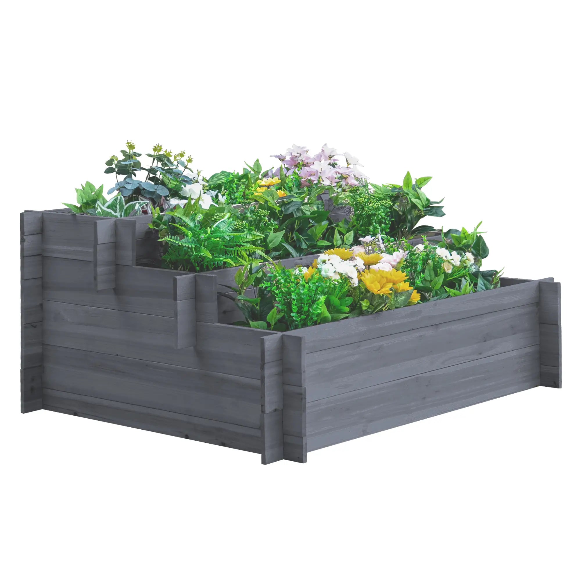 3-Tier Wood Raised Garden Bed, Elevated Planting Box, Gray Wooden Planter Boxes Grey at Gallery Canada