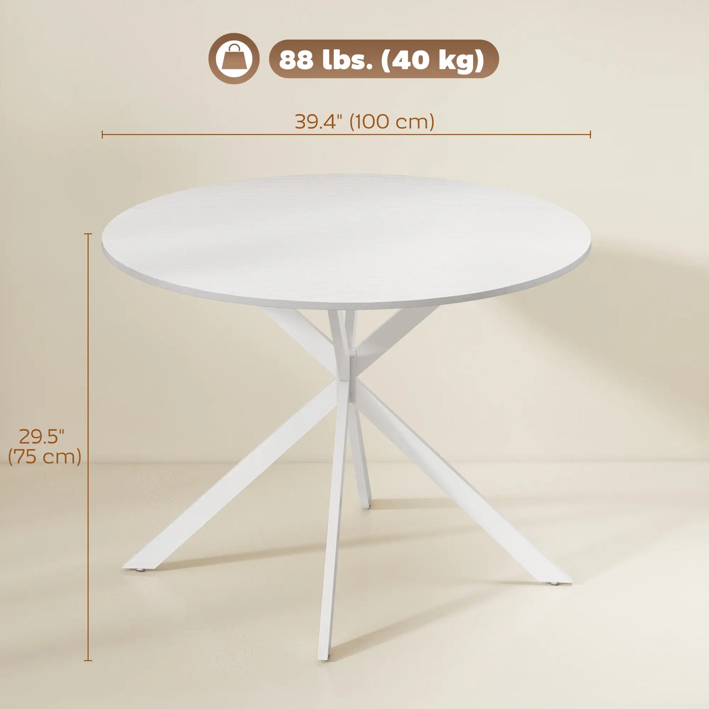 40" Round Kitchen Table For 4, Industrial Dining Table, White Oak, White Dining Tables at Gallery Canada