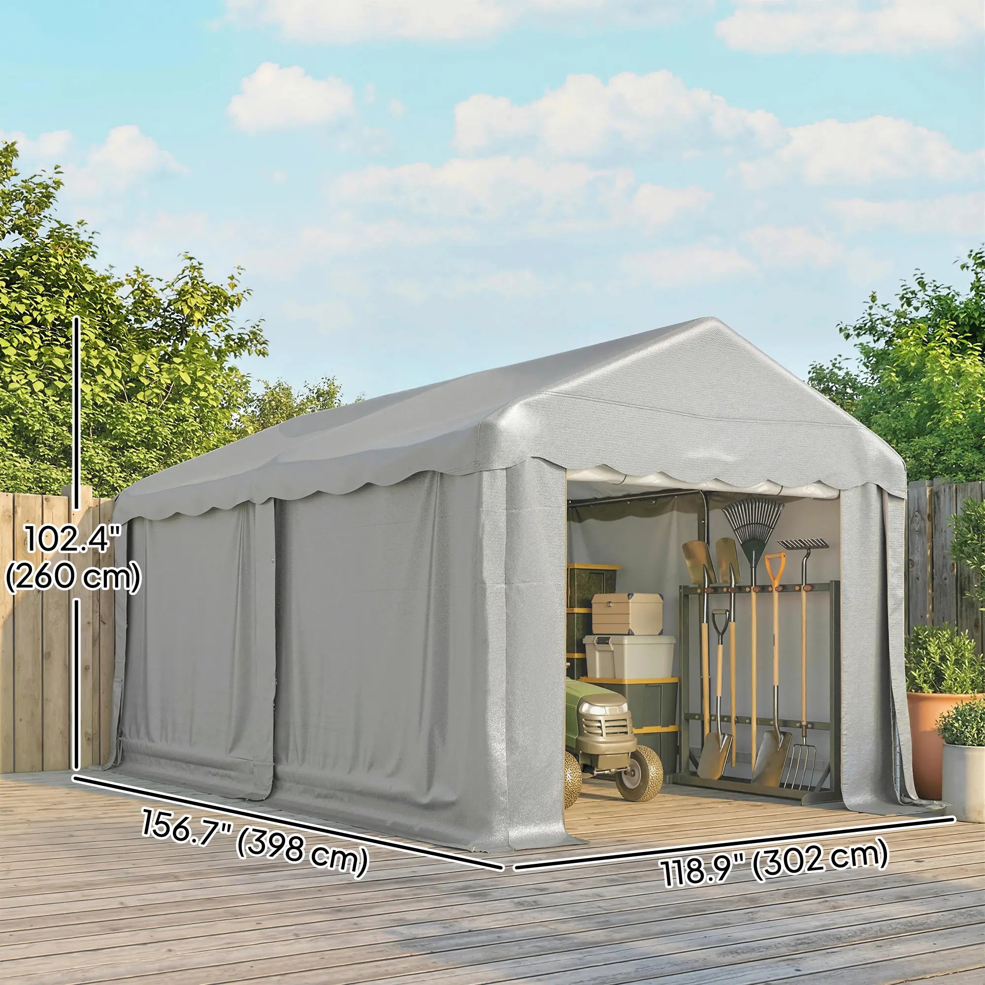 Portable Shed, 13' x 10', Roll-up Zipper Door, Removable Sidewalls, Light Grey Portable Shed at Gallery Canada