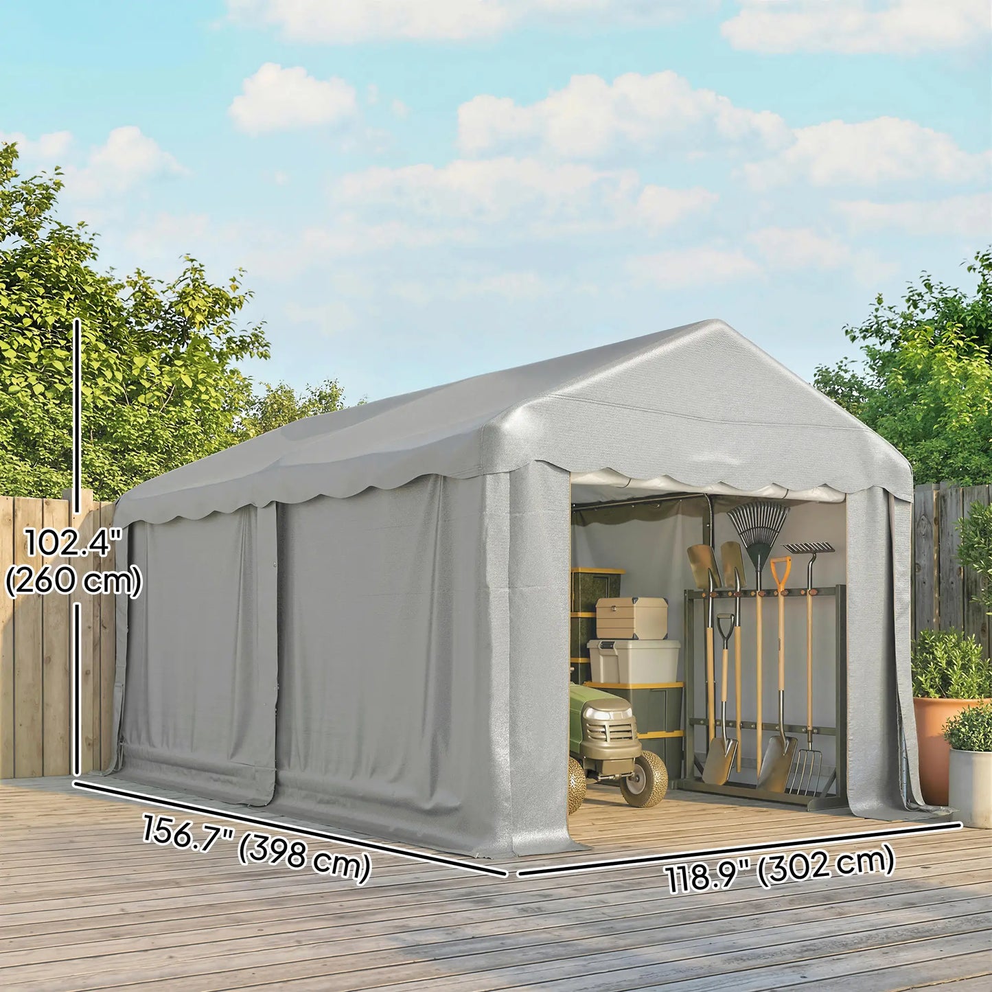 Portable Shed, 13' x 10', Roll-up Zipper Door, Removable Sidewalls, Light Grey Portable Shed at Gallery Canada