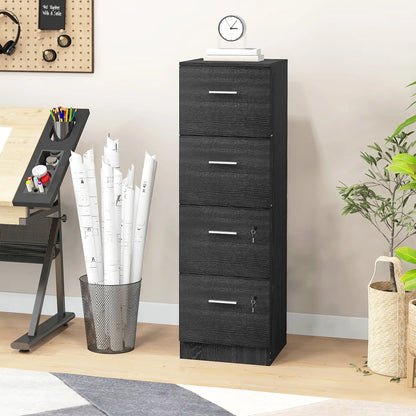 4 Drawer Vertical Filing Cabinet with Lock, Adjustable Hanging Bar, Black Office Cabinets & Cupboards at Gallery Canada