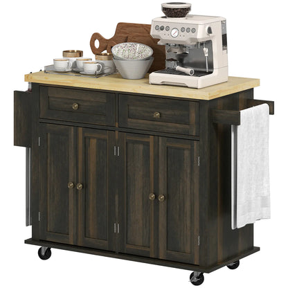 Kitchen Island with Storage, Rolling Cart, Rubber Wood Top, Brown Oak, Brown Kitchen Islands & Kitchen Carts at Gallery Canada