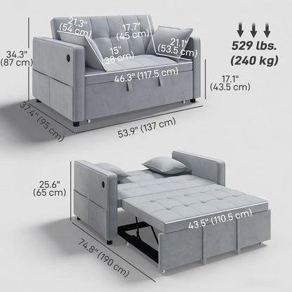 3-In-1 Convertible Sofa Bed, Pull Out Sleeper, Adjustable Backrest, Light Grey 2-Seater Sofas at Gallery Canada