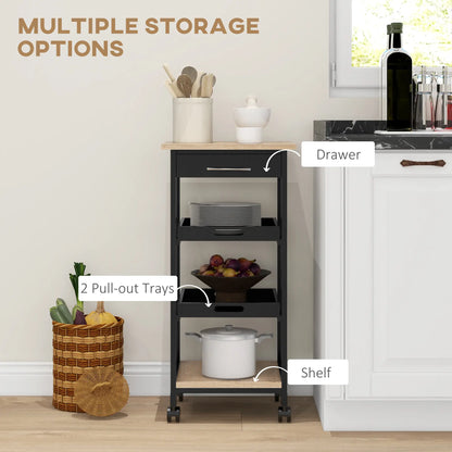 Kitchen Island Rolling Trolley, Utility Serving Cart with Drawer, Black Kitchen Islands & Kitchen Carts at Gallery Canada
