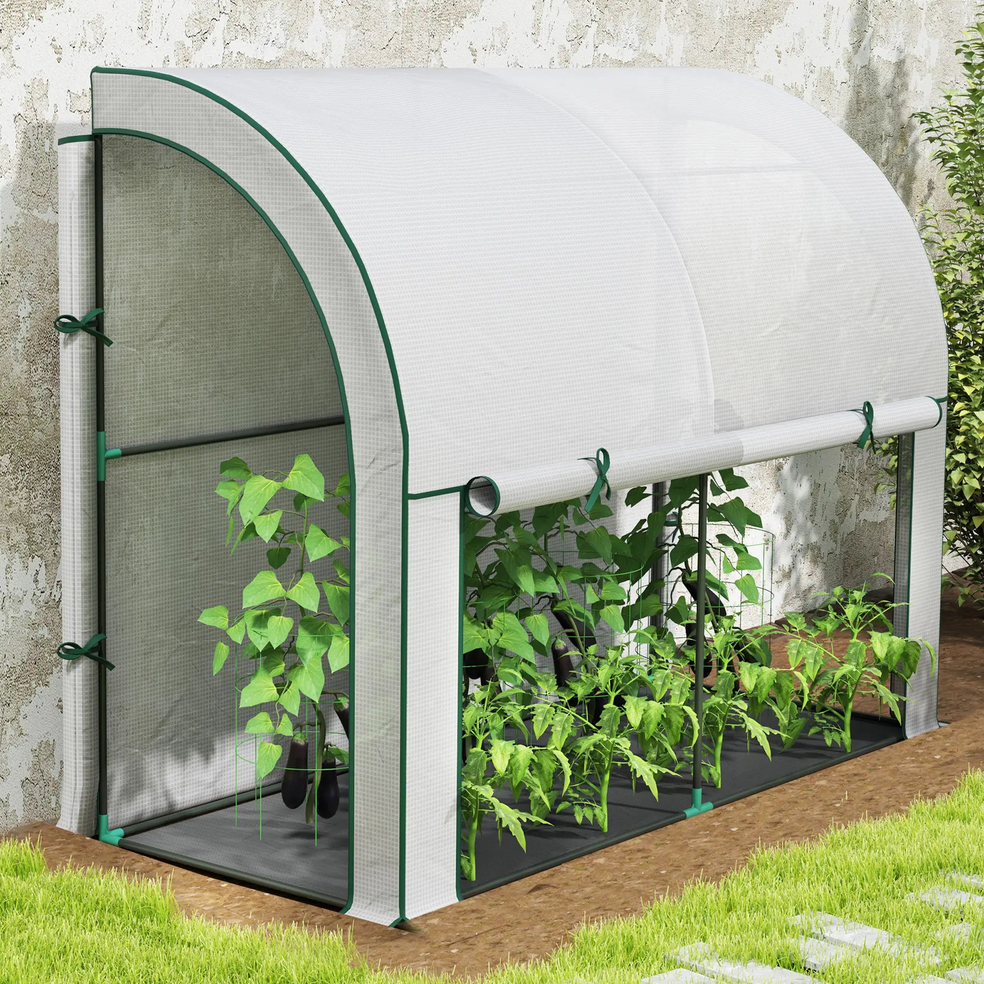 Walk-In Lean-To Greenhouse, 7' x 3' x 5', Zipper Roll-Up Doors, White Walk In Greenhouses at Gallery Canada