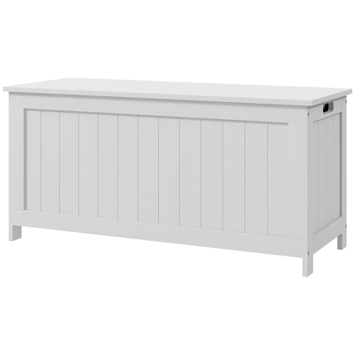 White Storage Trunk with Safety Hinges, Entryway Bench, Side Handles, White