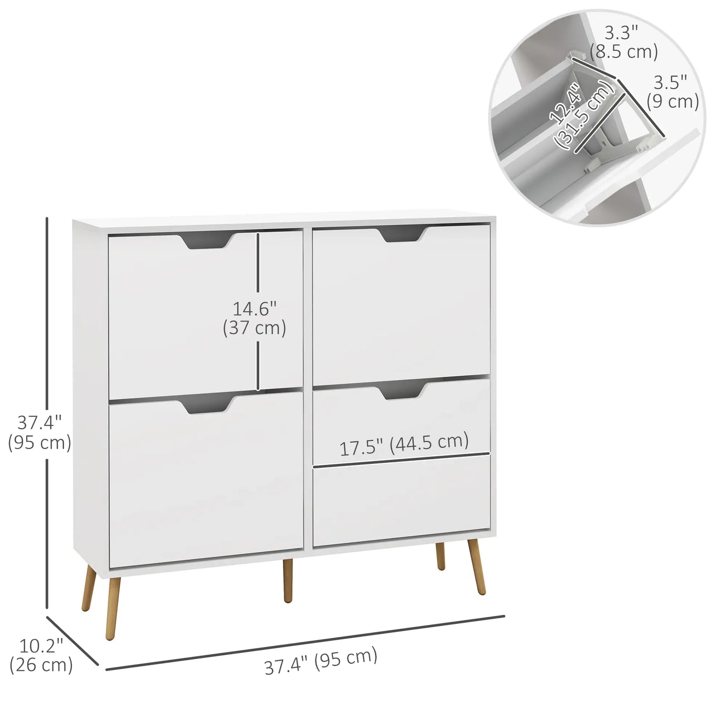 Shoe Storage Cabinet, 4 Flip Drawers, Adjustable Shelf, Holds 8-16 Pairs, White Shoe Storage Cabinets & Racks at Gallery Canada