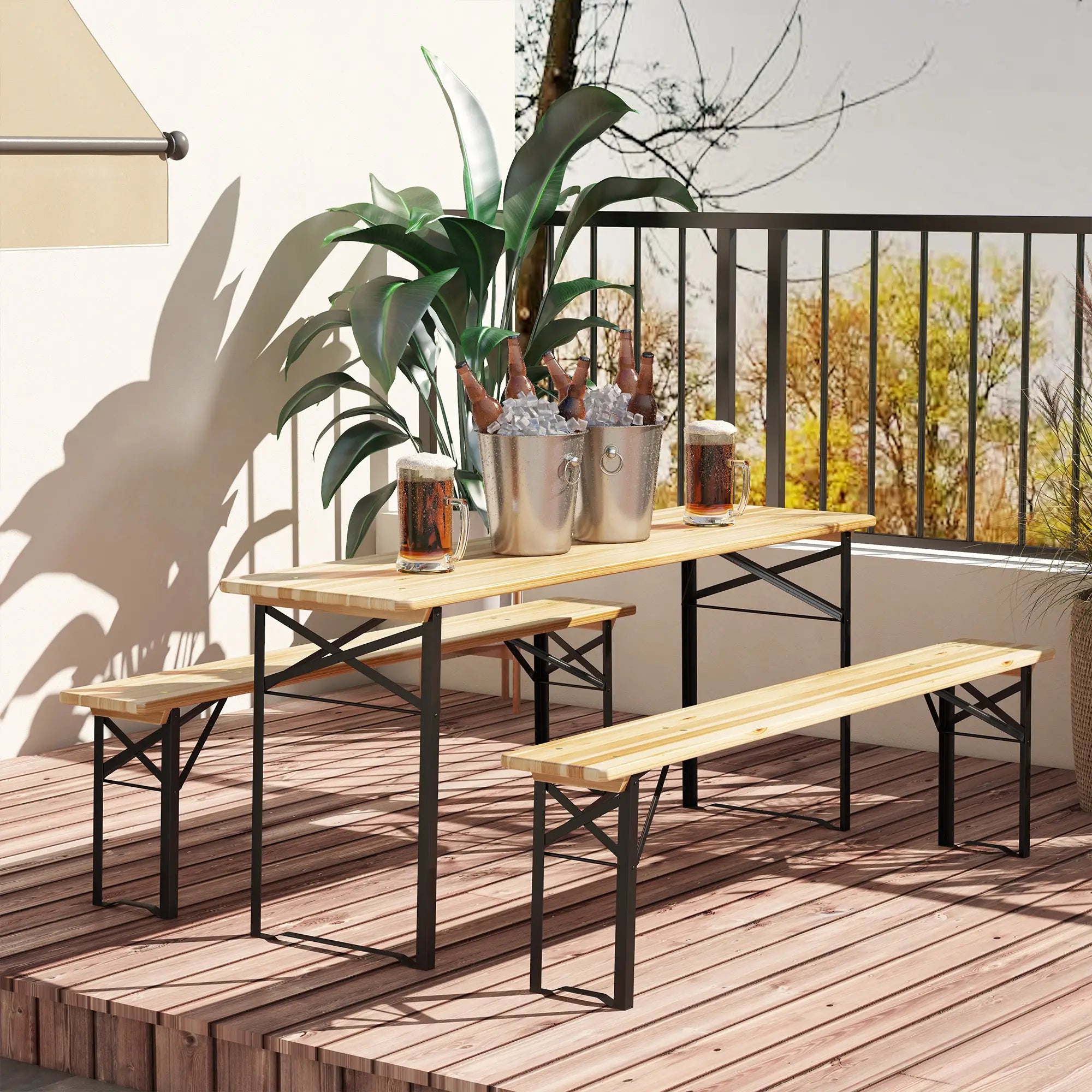 3 Pc Folding Picnic Table Set, 1 Table & 2 Benches, Portable Bistro Sets at Gallery Canada