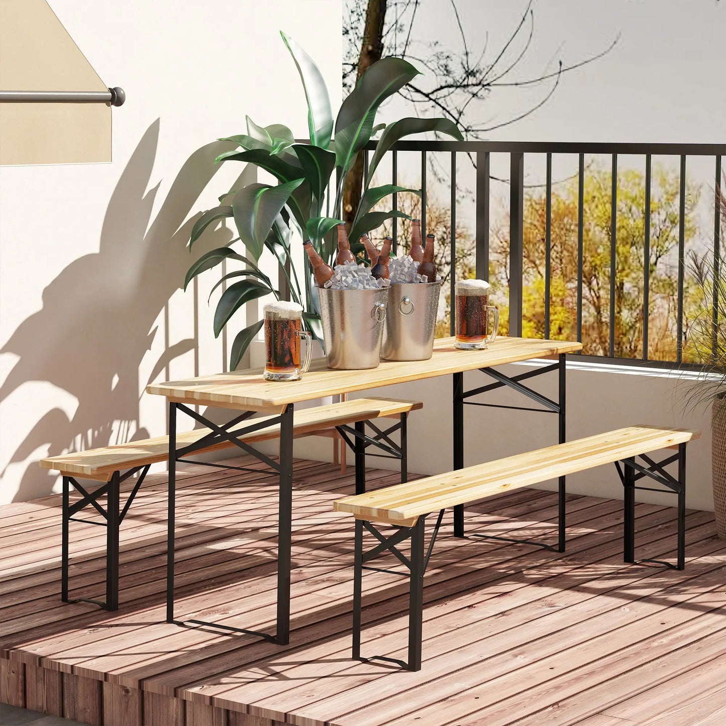 3 Pc Folding Picnic Table Set, 1 Table & 2 Benches, Portable Bistro Sets at Gallery Canada