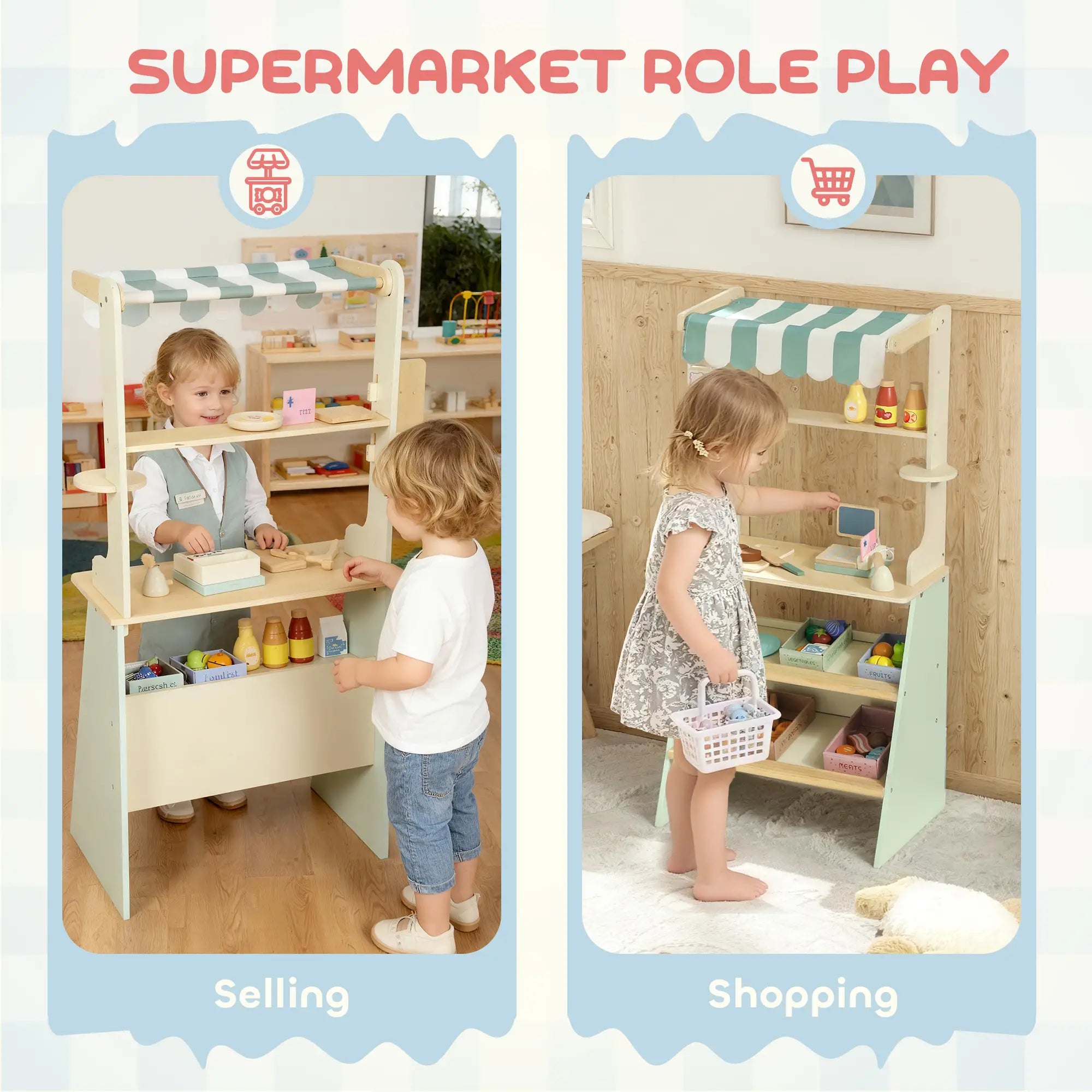 Kids Grocery Store Playset, Toy Set with Cash Register, Chalkboard, Food Toy Playsets at Gallery Canada