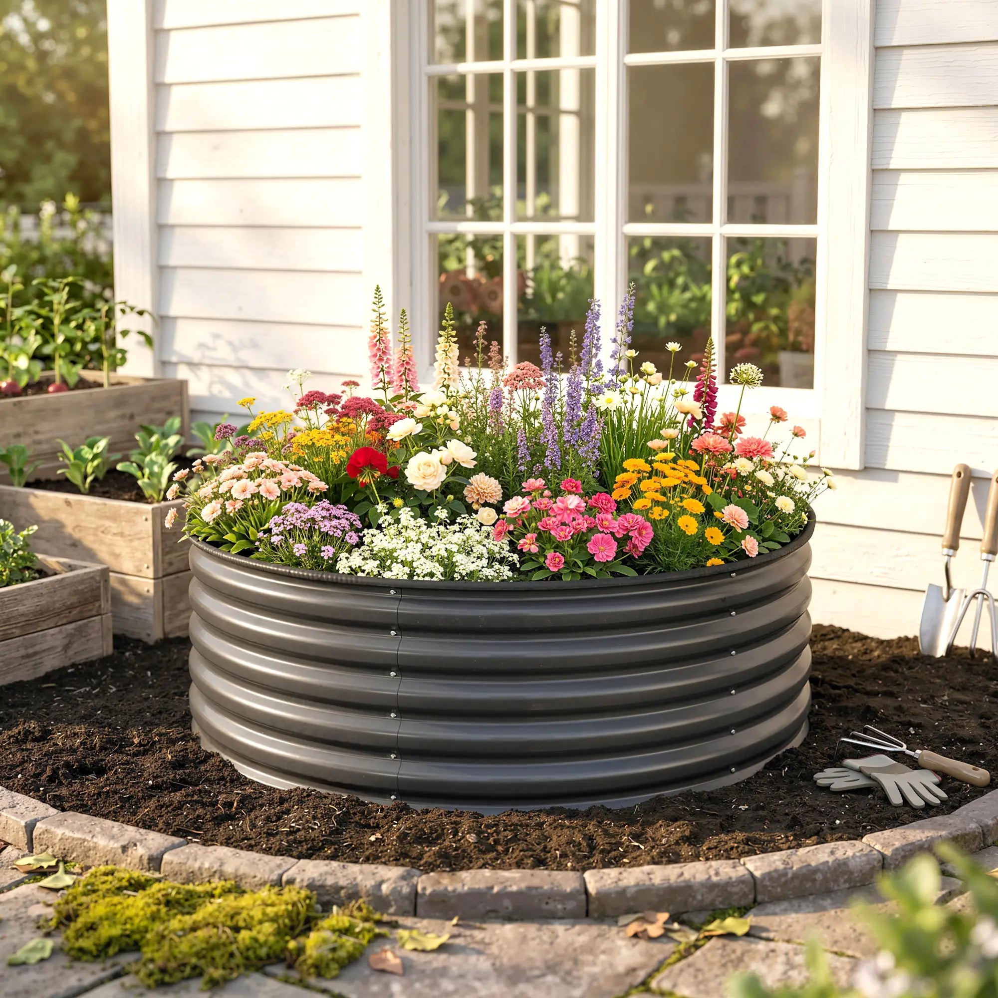 Galvanized Raised Flower Bed, 4 x 4 x 1.5 ft, Dark Grey Raised Garden Beds at Gallery Canada