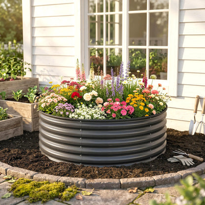 Galvanized Raised Flower Bed, 4 x 4 x 1.5 ft, Dark Grey Raised Garden Beds at Gallery Canada