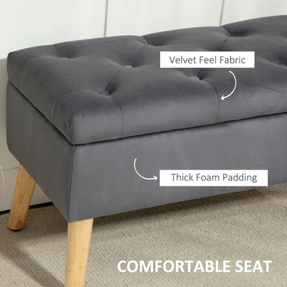 Velvet Storage Ottoman with Lid, Wood Legs, Charcoal Grey Storage Ottomans & Benches at Gallery Canada
