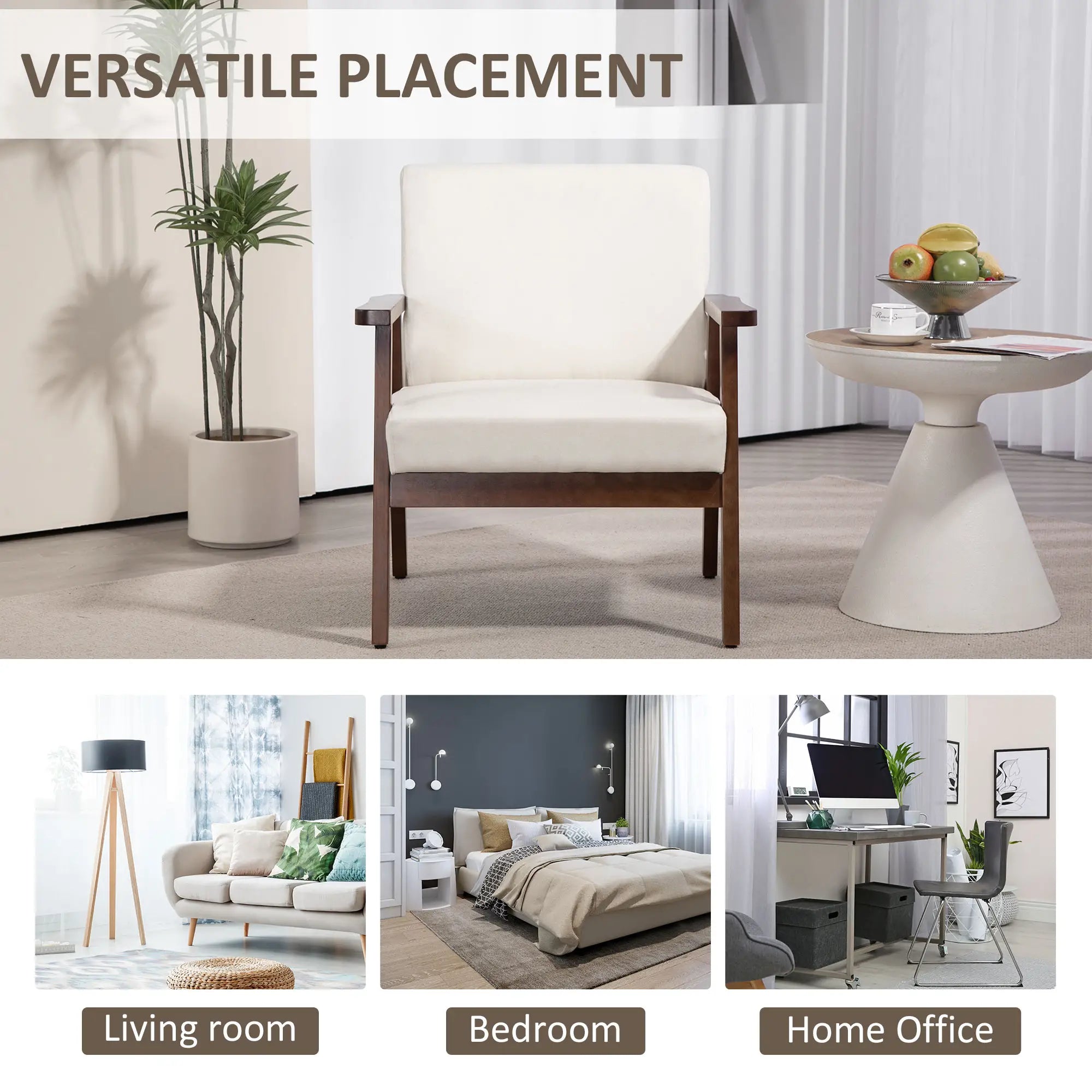 Modern Accent Chair, Cushioned Seat, Linen-Feel Upholstery, Cream White Accent Chairs at Gallery Canada