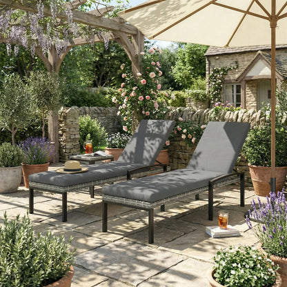 Outdoor Chaise Lounge Chairs, Set of 2 Wicker Patio Chairs, 5-Level Adjustable Backrest Wicker Chaise Loungers at Gallery Canada