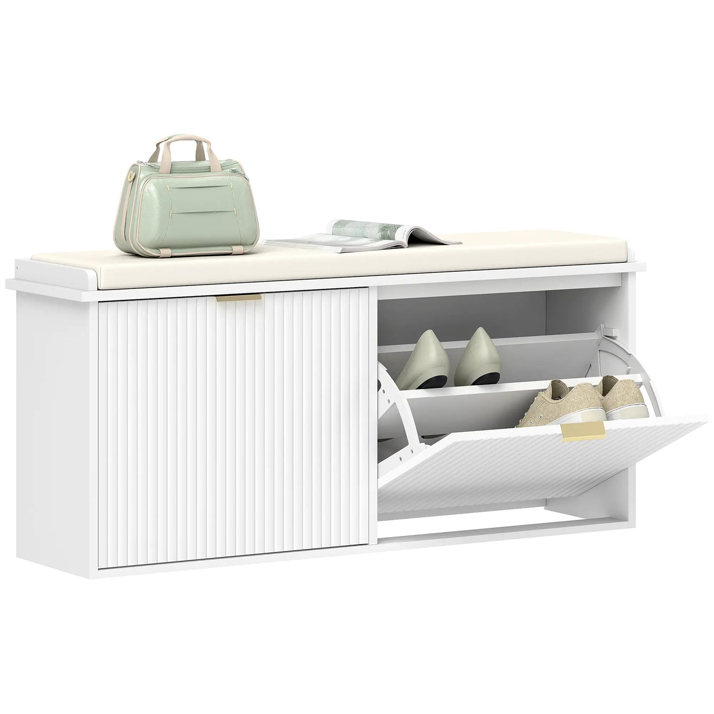 Entryway Bench with Padded Seat, Flip-Drawers, Holds 529lbs, White Shoe Storage Cabinets & Racks at Gallery Canada