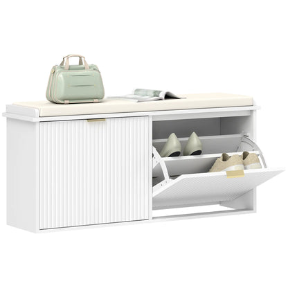 Entryway Bench with Padded Seat, Flip-Drawers, Holds 529lbs, White Shoe Storage Cabinets & Racks at Gallery Canada