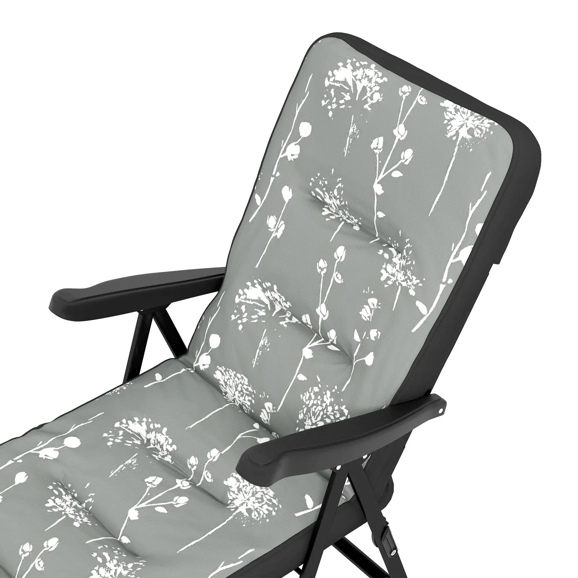 Outdoor Lounge Chair with Padded Cushion, Folding Reclining, Grey Lounger Chairs at Gallery Canada