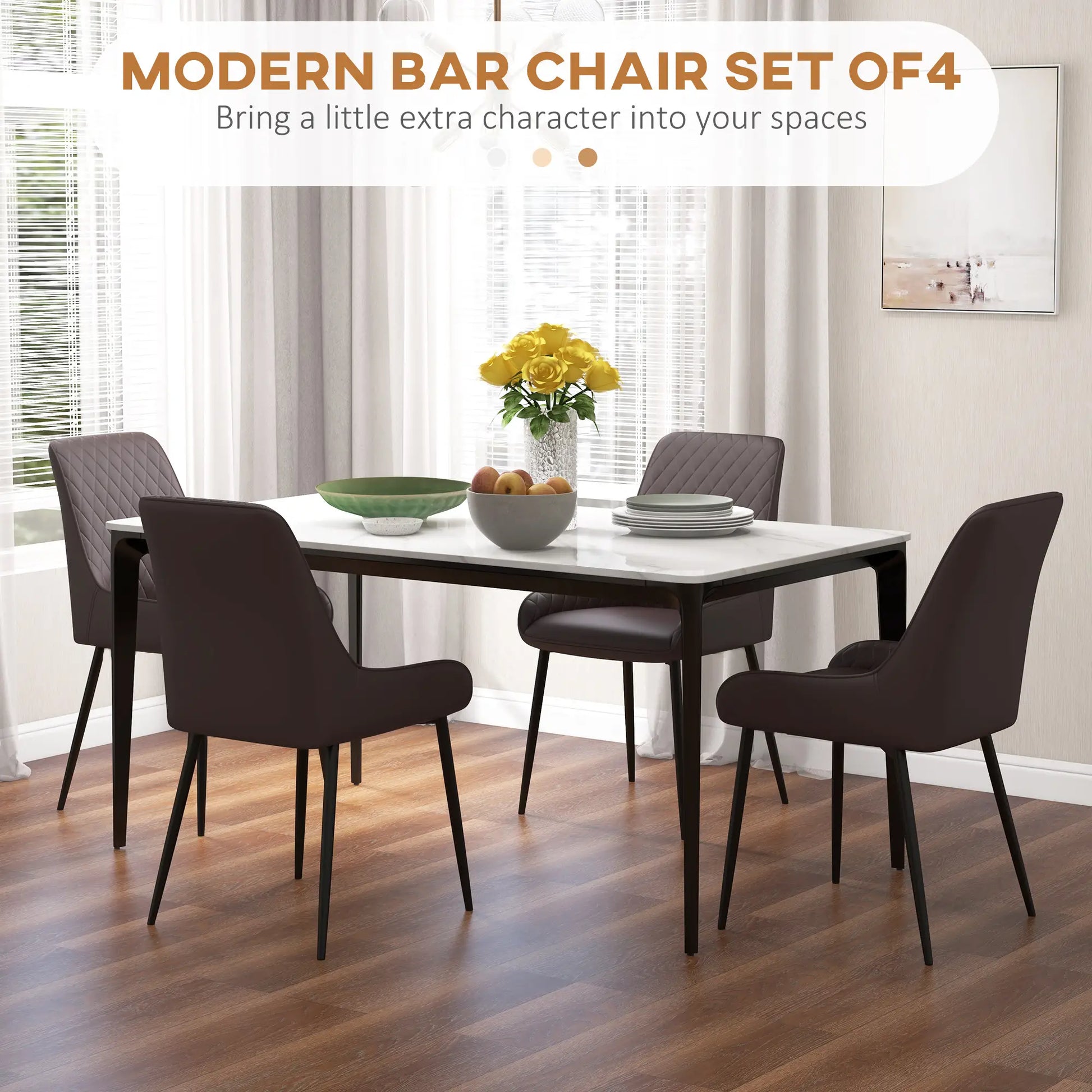 Upholstered Kitchen Chairs, Set of 4, Diamond Tufting, Steel Legs, Brown Bar Stools at Gallery Canada