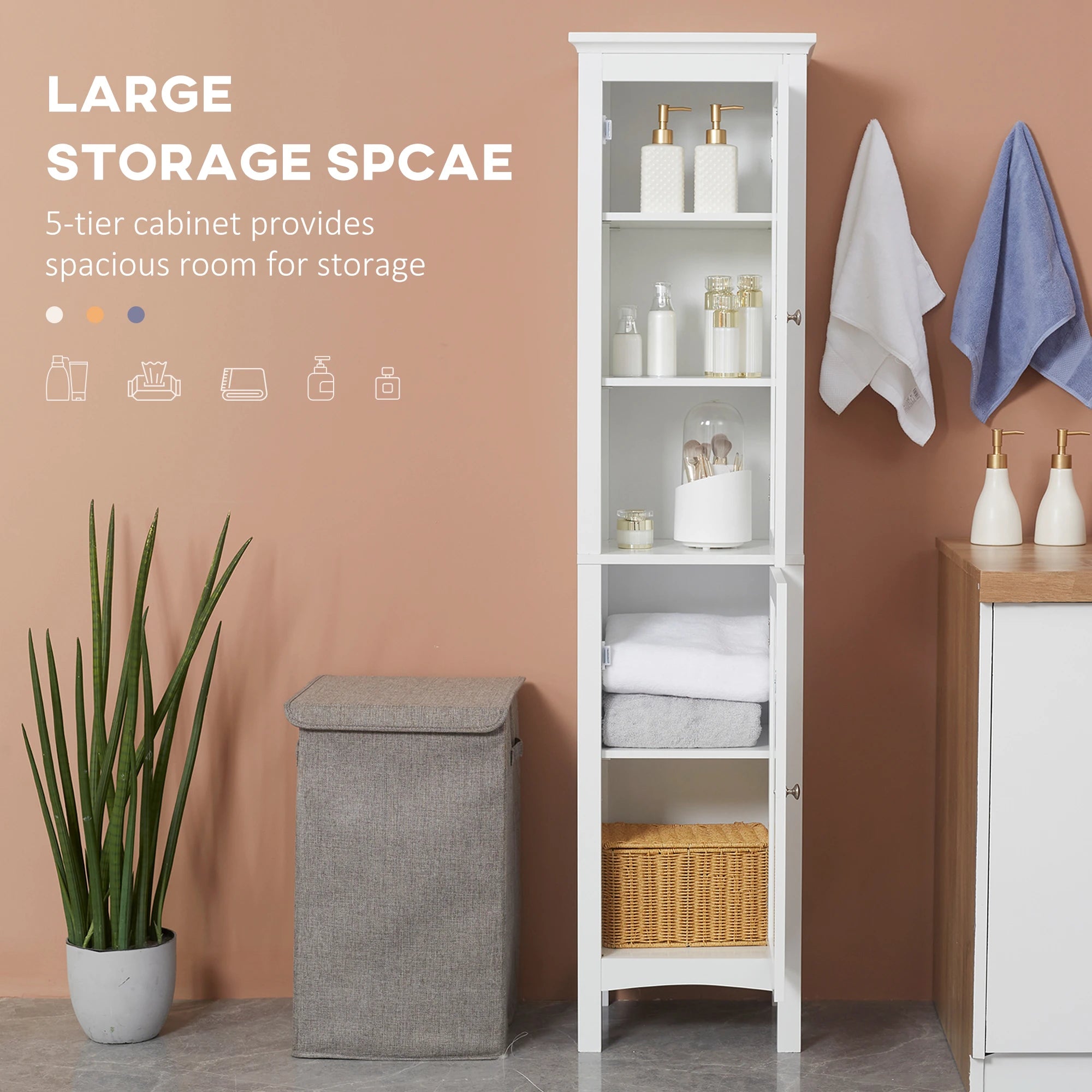 Tall Bathroom Cabinet, Freestanding Storage Organizer, 15