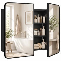 30 x 24 Inch Bathroom Medicine Cabinet, Mirror, Shelves, Black
