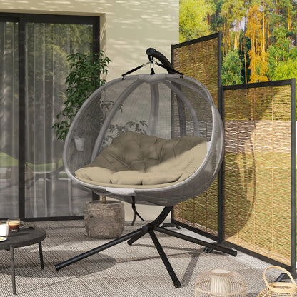 Double Egg Chair with Stand, 2 Person Hanging Swing, Khaki Patio Swings with Stand at Gallery Canada
