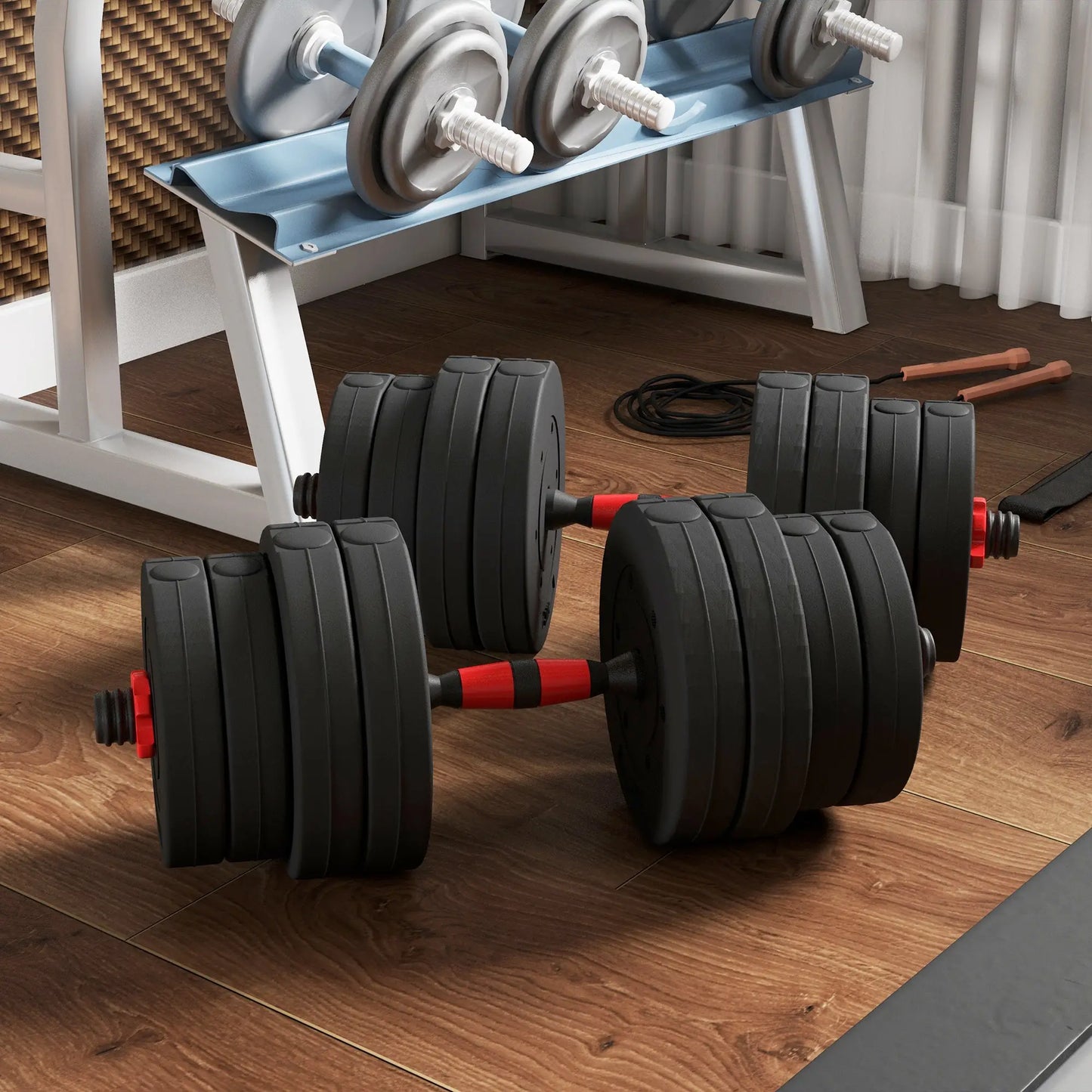 66lbs Adjustable Dumbbell Set, Hand Weights Barbell for Fitness, Black and Red Dumbbells & Barbells at Gallery Canada