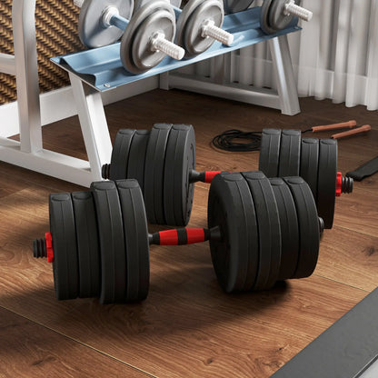 66lbs Adjustable Dumbbell Set, Hand Weights Barbell for Fitness, Black and Red Dumbbells & Barbells at Gallery Canada