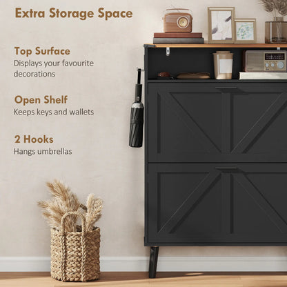 Shoe Storage Cabinet, 2 Flip Drawers, Farmhouse Narrow, Holds 16 Pairs, Black Shoe Storage Cabinets & Racks at Gallery Canada