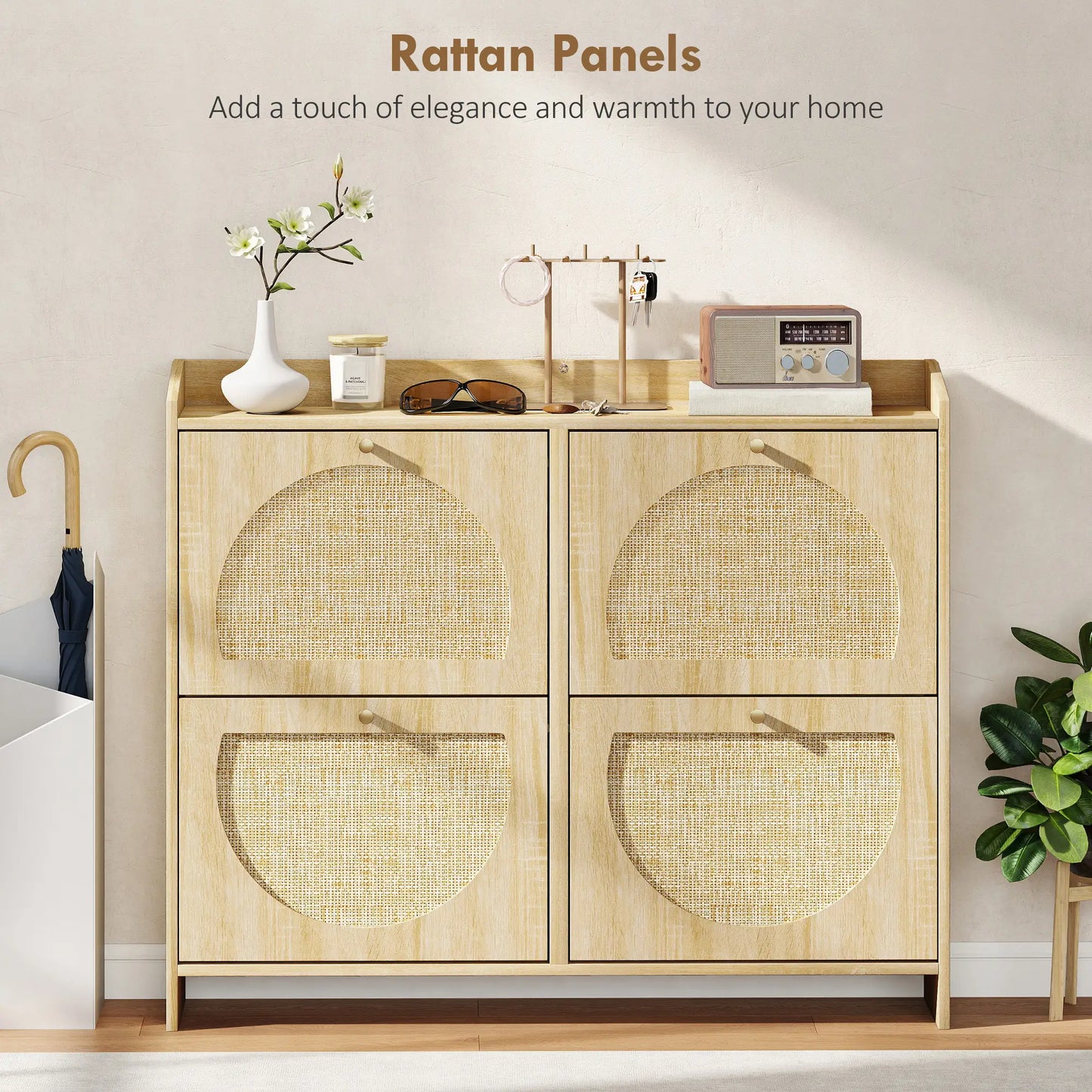 4 Flip-Drawer Shoe Cabinet, Rattan Doors, Adjustable Shelves, Holds 16 Pairs, Natural Shoe Storage Cabinets & Racks at Gallery Canada