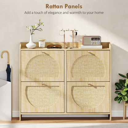 4 Flip-Drawer Shoe Cabinet, Rattan Doors, Adjustable Shelves, Holds 16 Pairs, Natural Shoe Storage Cabinets & Racks at Gallery Canada