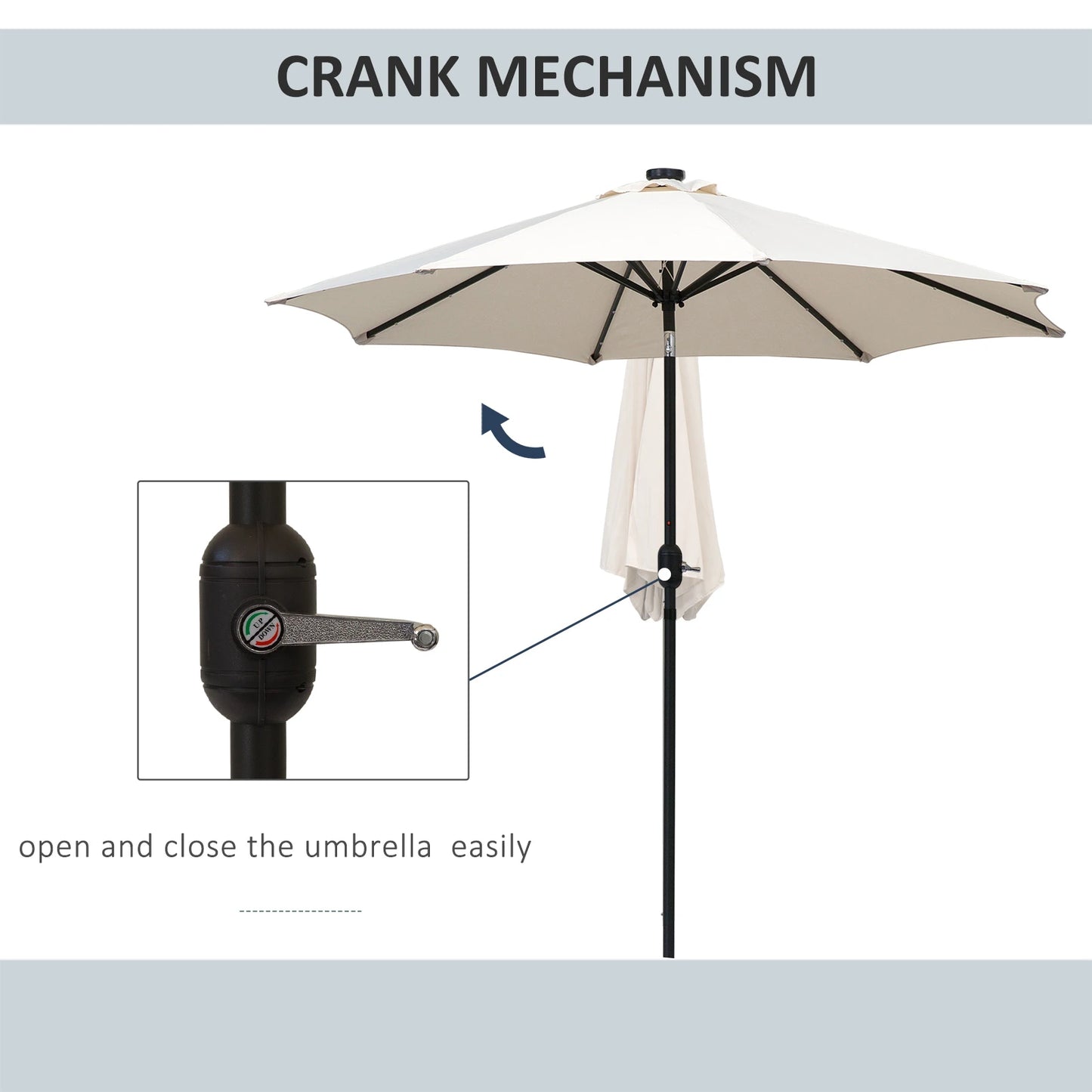 8.8ft Solar Patio Umbrella, 24 LED Lights, Tilt Canopy, Cream Sun Umbrellas at Gallery Canada