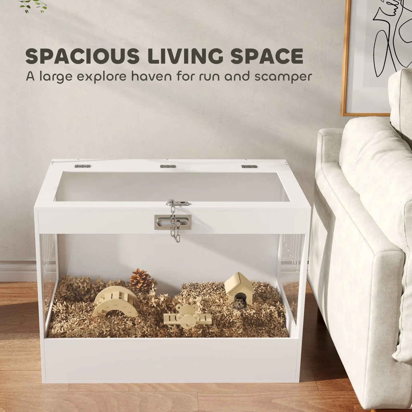 31.5"L Hamster Cage, Openable Top, Hut, Seesaw, Ladder, White Hamster Cages at Gallery Canada
