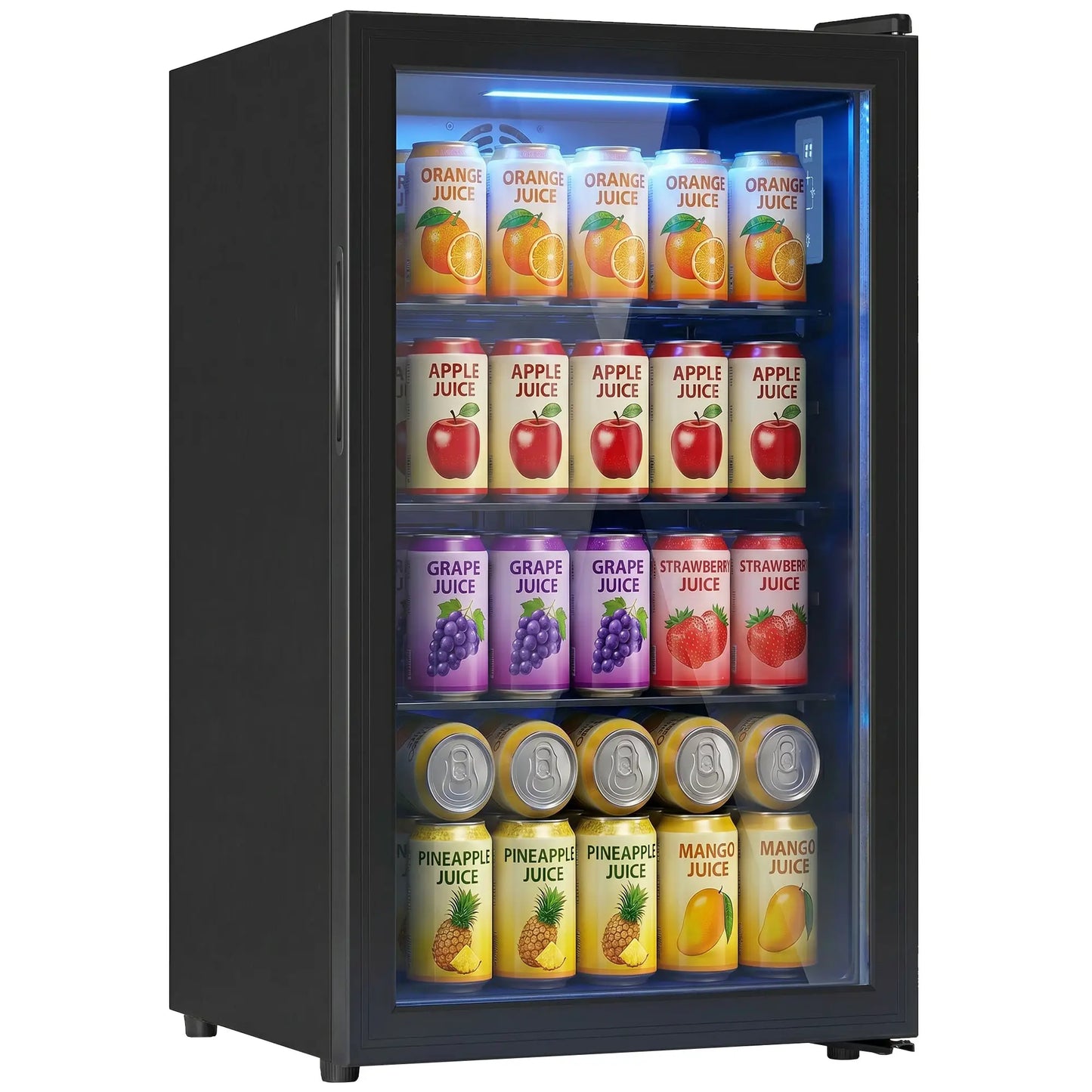 2.1 Cu.Ft Beverage Fridge, 85 Can, Glass Door, Auto-Defrost, LED, Black