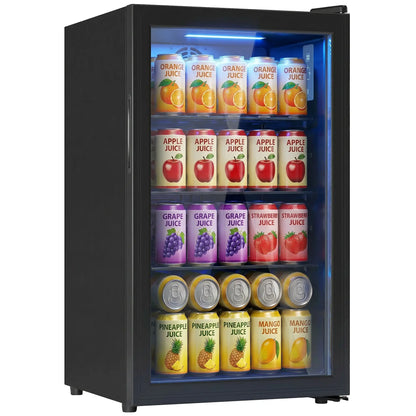 2.1 Cu.Ft Beverage Fridge, 85 Can, Glass Door, Auto-Defrost, LED, Black