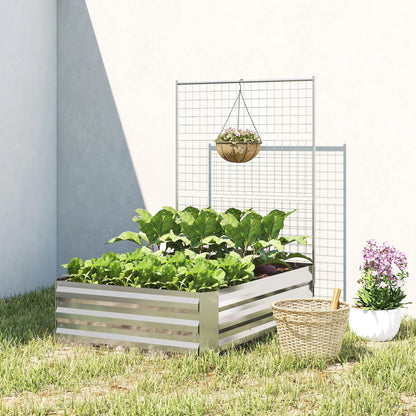 Galvanized Raised Garden Bed With Trellis, Planter Box, Open Bottom, Silver Galvanized Planter Boxes at Gallery Canada