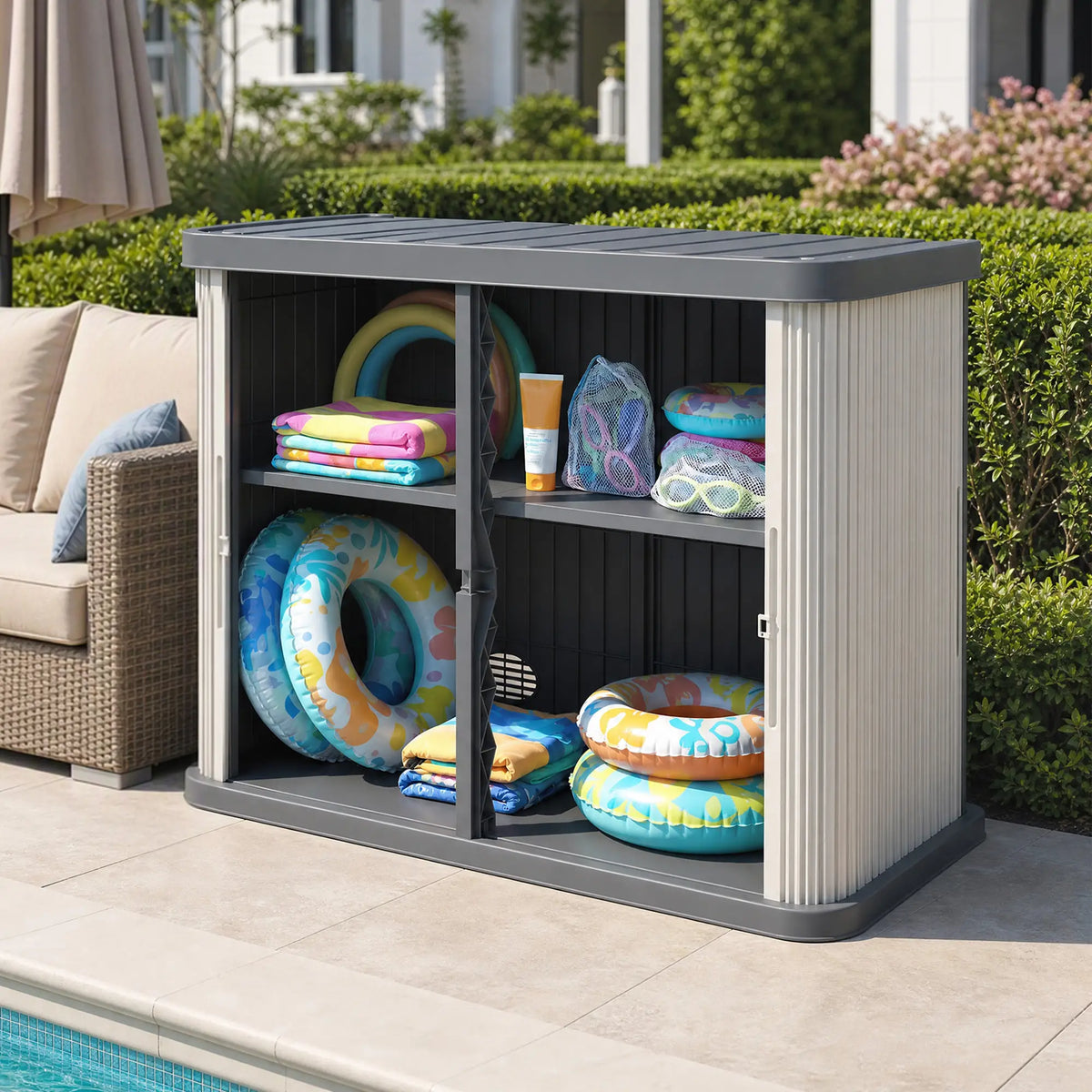 Armoire de rangement extérieure de 127 gallons, gris