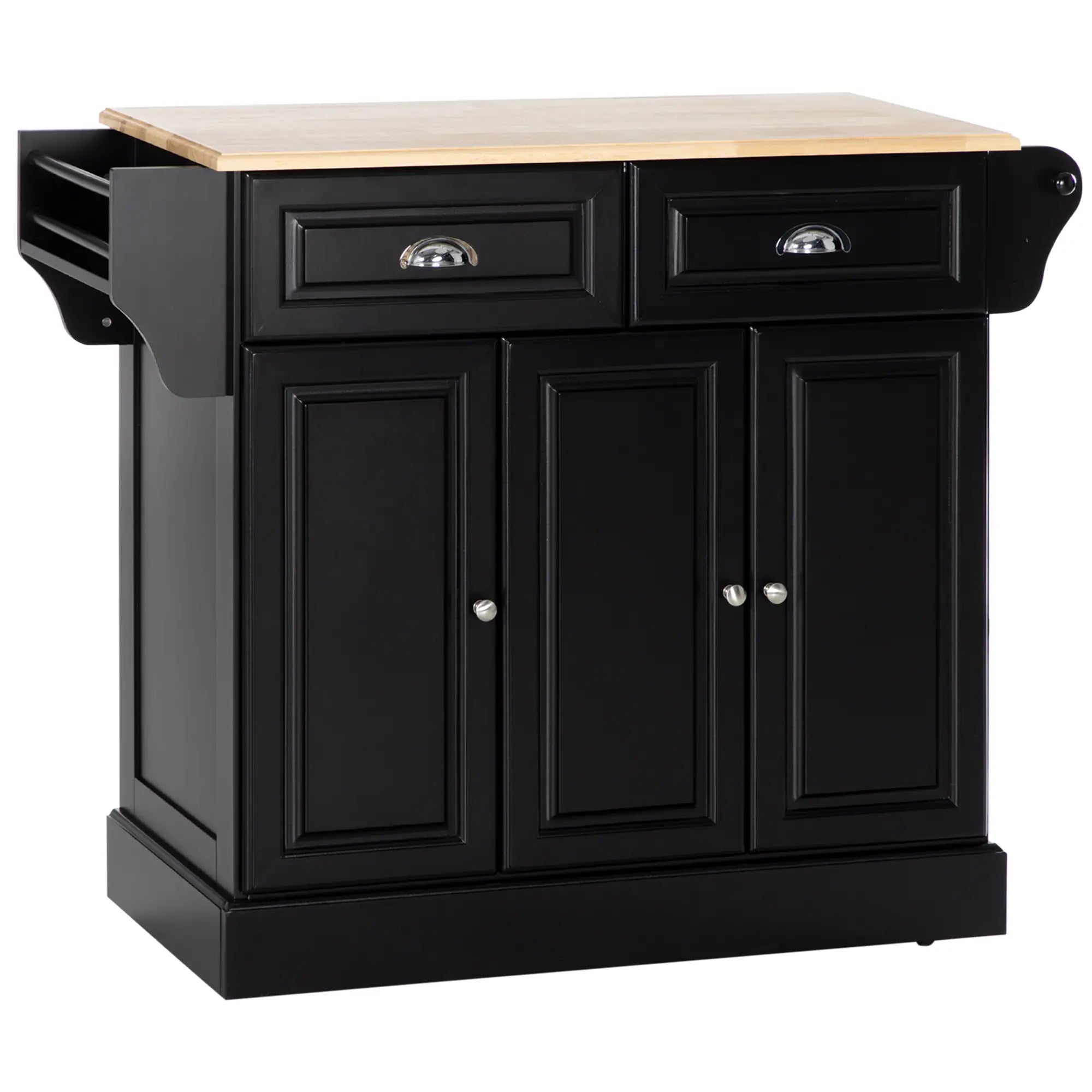 Kitchen Island with Storage, Rolling Cart, Rubber Wood Top, Black Kitchen Islands & Kitchen Carts at Gallery Canada