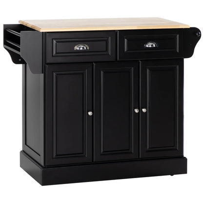 Kitchen Island with Storage, Rolling Cart, Rubber Wood Top, Black Kitchen Islands & Kitchen Carts at Gallery Canada