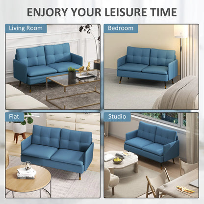 "55" Linen Loveseat Sofa, Steel Legs, Button Tufting, Dark Blue, Dark Blue 2-Seater Sofas at Gallery Canada